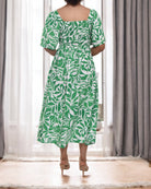 Ladies Green Floral Square Neck Dress - StylePhase SA