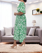 Ladies Green Floral Square Neck Dress - StylePhase SA