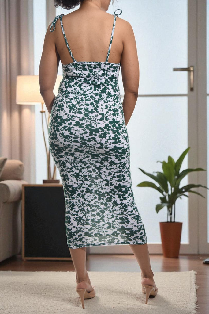 Ladies Green Floral Tie Dress - StylePhase SA