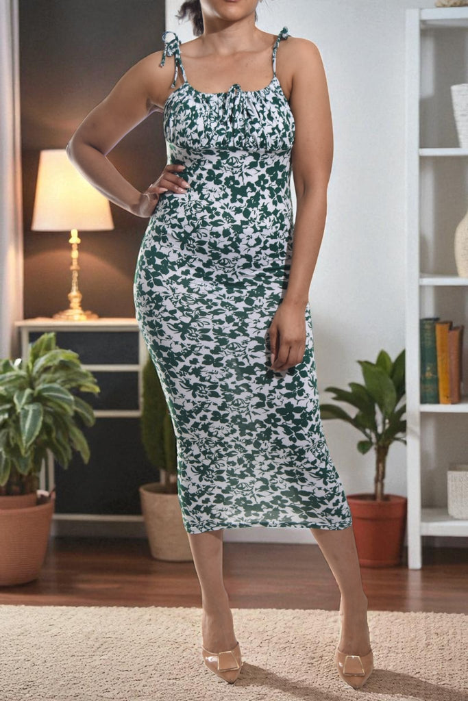 Ladies Green Floral Tie Dress - StylePhase SA