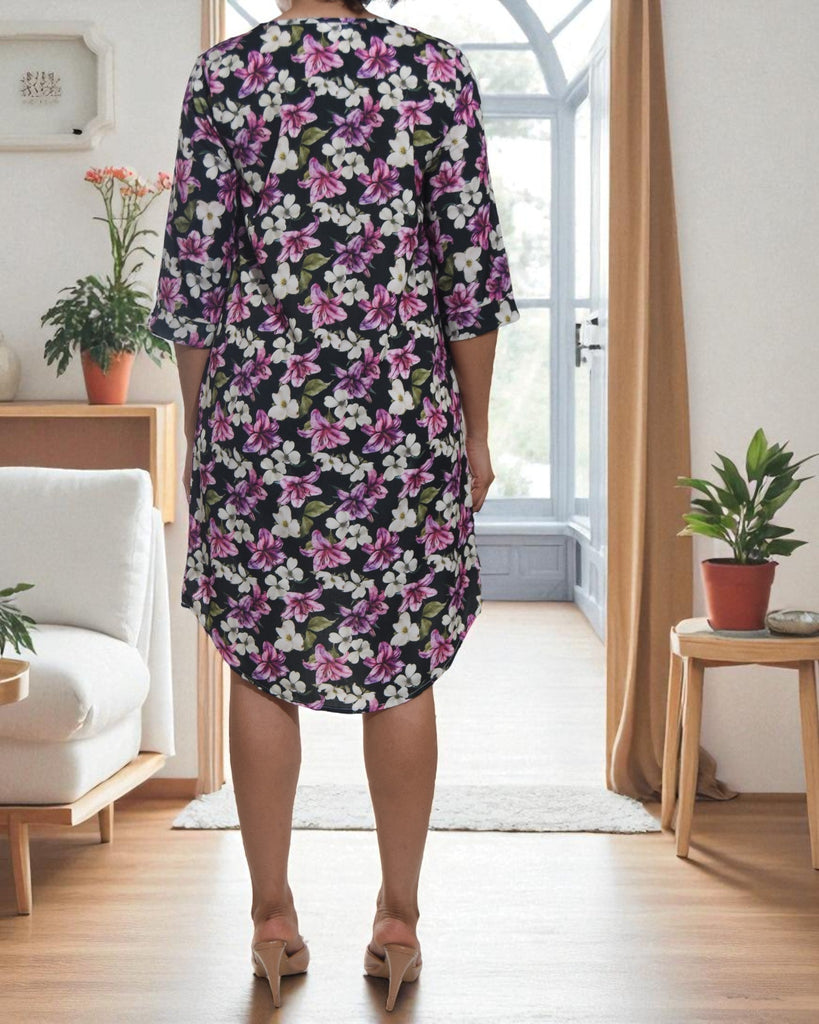 Ladies Green Floral Tunic 3/4 Sleeve Dress - StylePhase SA