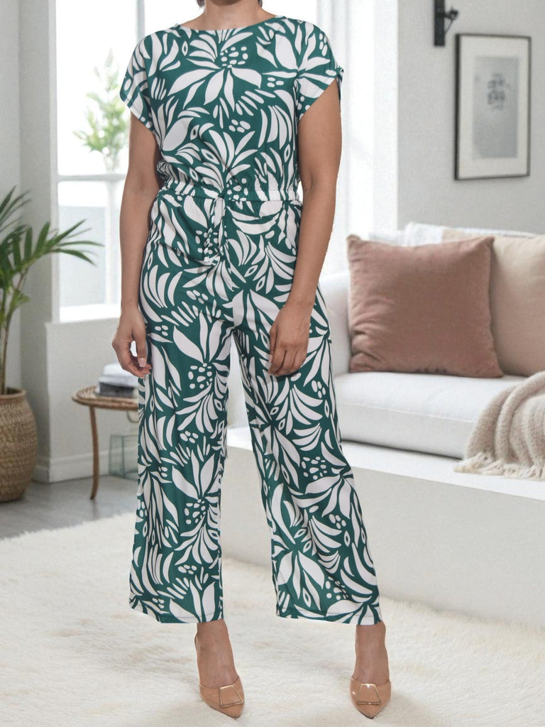 Ladies Green Floral Wide Leg Jumpsuit - StylePhase SA