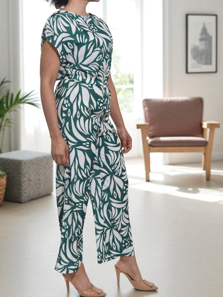 Ladies Green Floral Wide Leg Jumpsuit - StylePhase SA