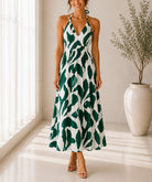 Ladies Green Halter Neck Printed Maxi Dress - StylePhase SA