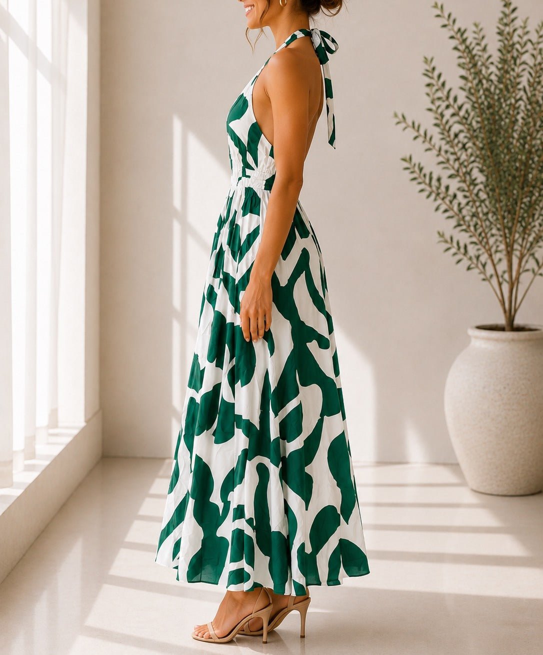 Ladies Green Halter Neck Printed Maxi Dress - StylePhase SA