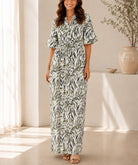 Ladies Green Leaf Print Ruffle Sleeve Dress - StylePhase SA