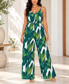 Ladies Green Leaf Print Strappy Jumpsuit - StylePhase SA