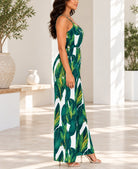 Ladies Green Leaf Print Strappy Jumpsuit - StylePhase SA
