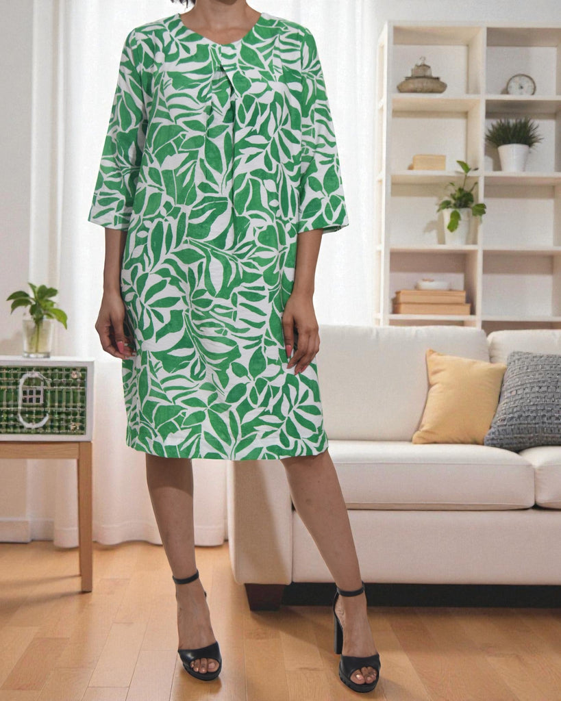 Ladies Green Leaf Tunic 3/4 Sleeve Dress - StylePhase SA