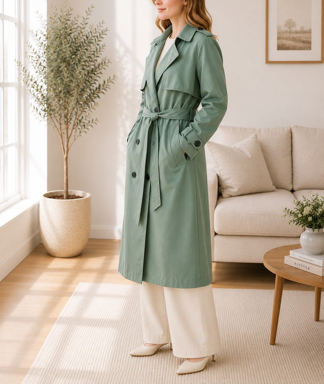 Ladies Green Lined Trench Coat - StylePhase SA