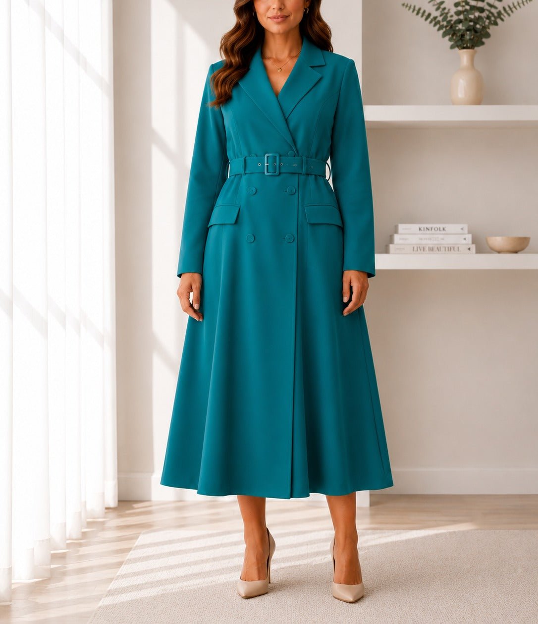 Ladies Green Long Sleeve Belt Dress-New Feeling - StylePhase SA