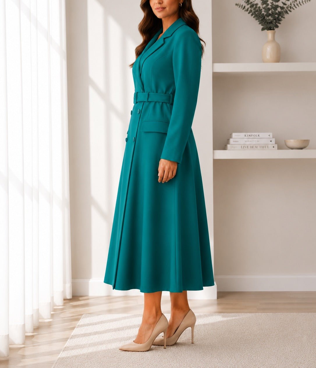 Ladies Green Long Sleeve Belt Dress-New Feeling - StylePhase SA