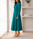 Ladies Green Long Sleeve Belt Dress-New Feeling - StylePhase SA