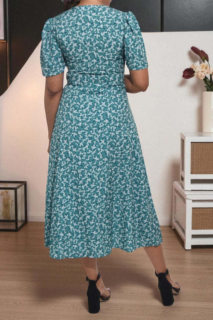Ladies Green Mini Flower Wrap Dress - StylePhase SA
