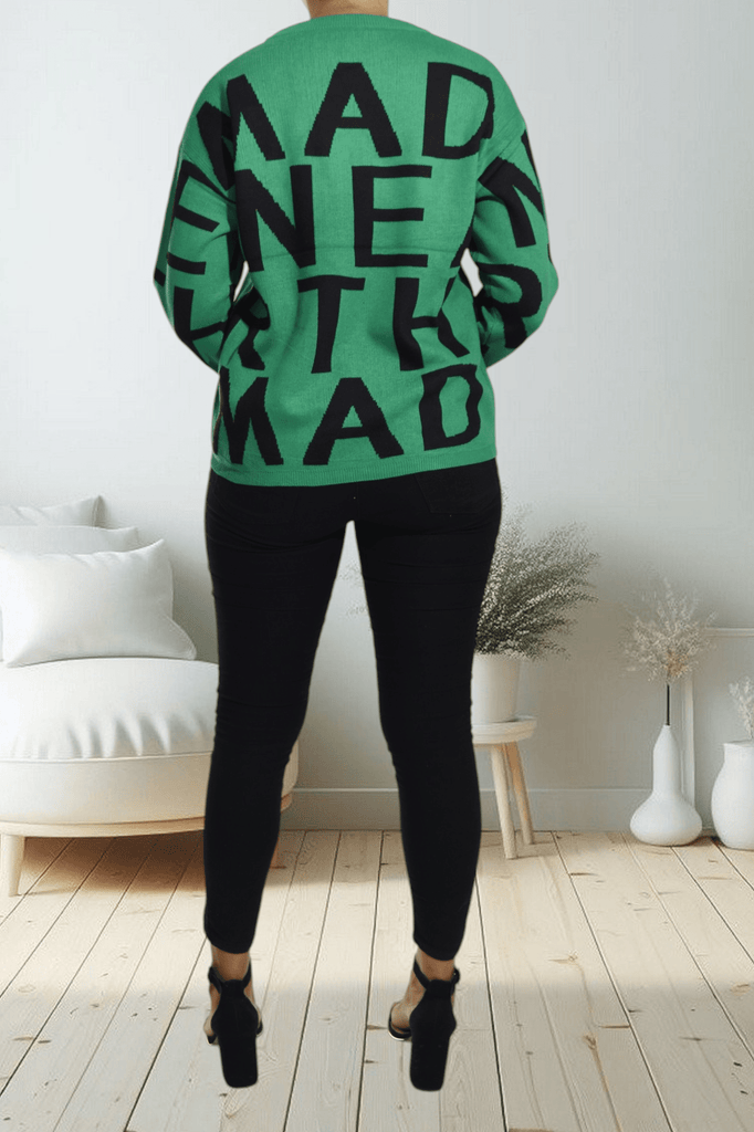 Ladies Green Oversized Printed Sweater - StylePhase SA