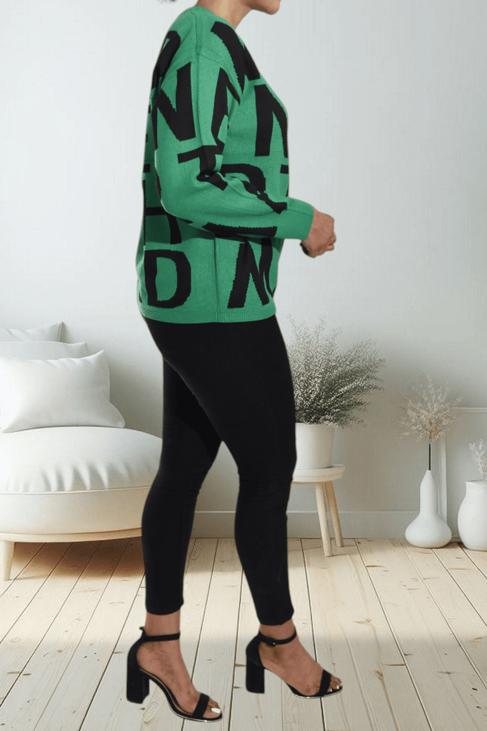 Ladies Green Oversized Printed Sweater - StylePhase SA