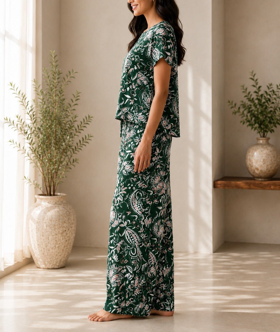 Ladies Green Paisley Print Two-Piece Set - StylePhase SA