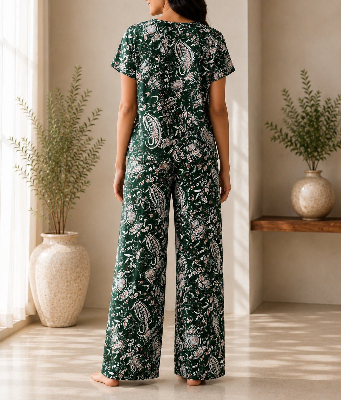 Ladies Green Paisley Print Two-Piece Set - StylePhase SA
