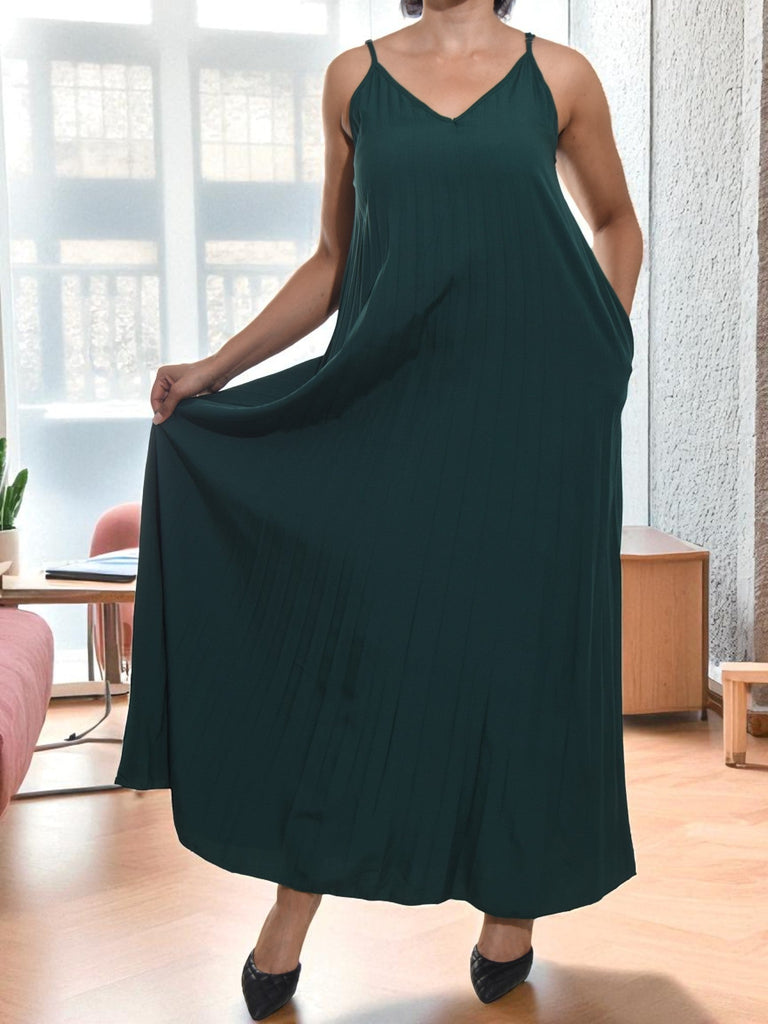 Ladies Green Pleated Pocket Dress - StylePhase SA