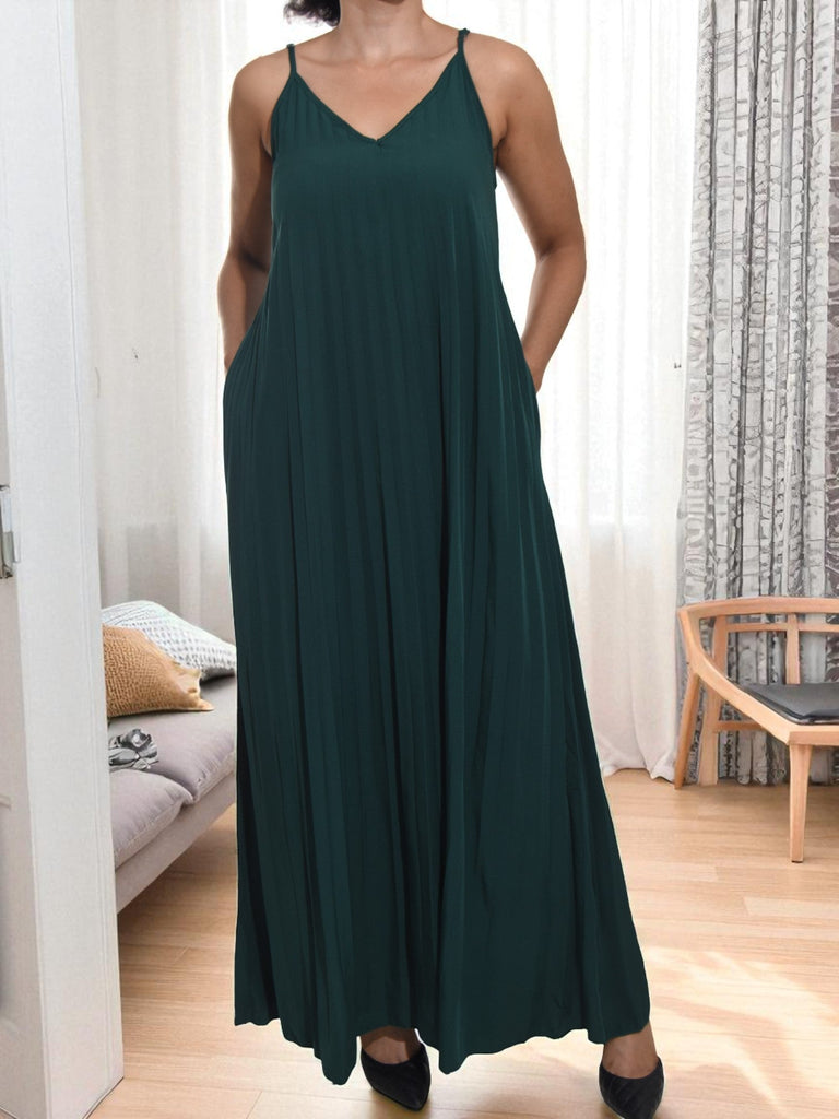 Ladies Green Pleated Pocket Dress - StylePhase SA