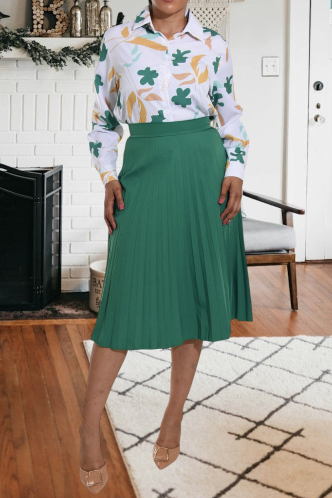 Ladies Green Pleated Two Piece Set - StylePhase SA