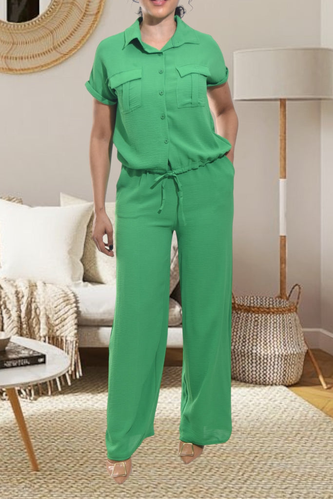 Ladies Green Pocket Two Piece Set - StylePhase SA