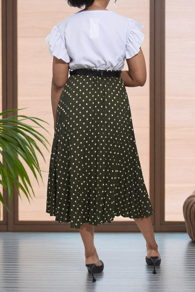 Ladies Green Polka Dot Belted Skirt - StylePhase SA