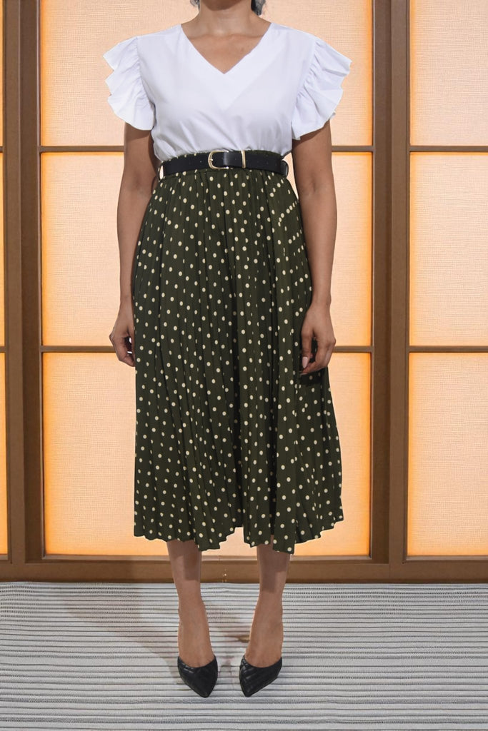 Ladies Green Polka Dot Belted Skirt - StylePhase SA