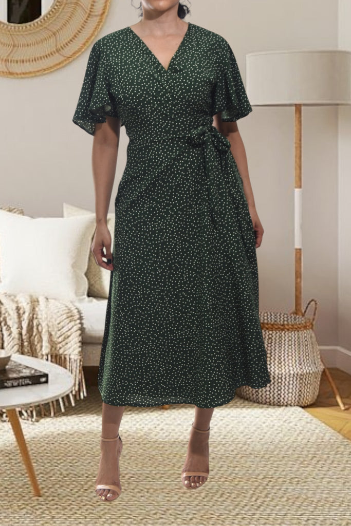 Ladies Green Polka Dot Wrap Dress - StylePhase SA