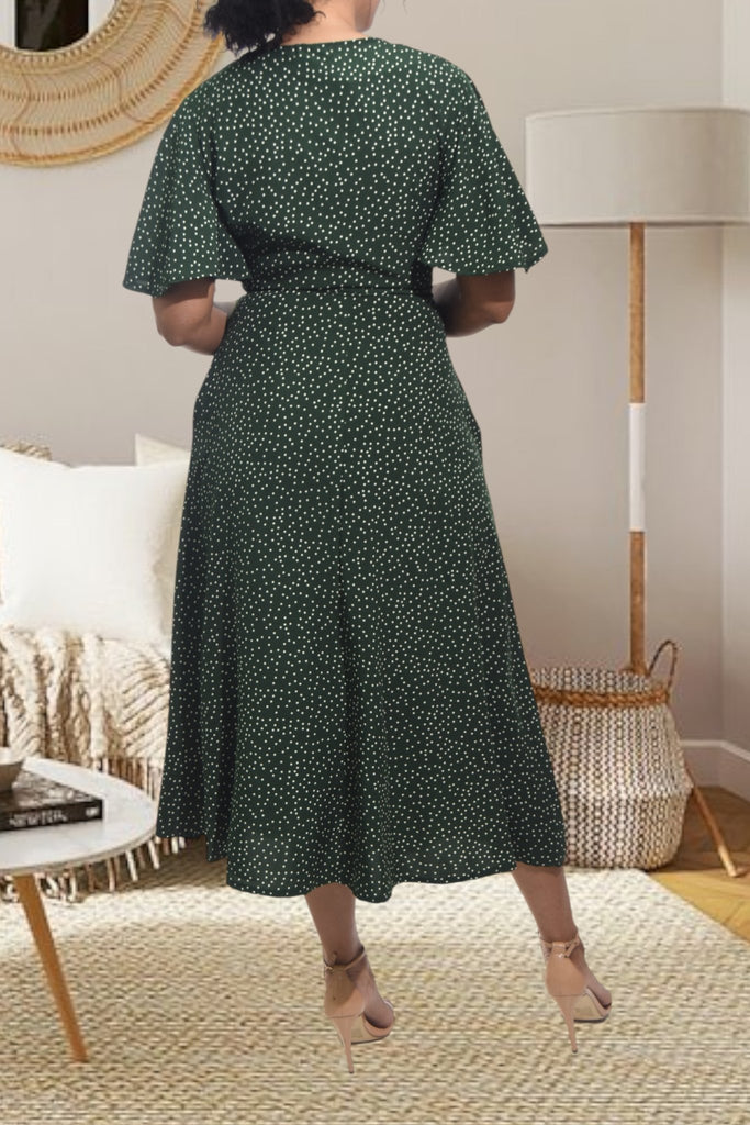 Ladies Green Polka Dot Wrap Dress - StylePhase SA