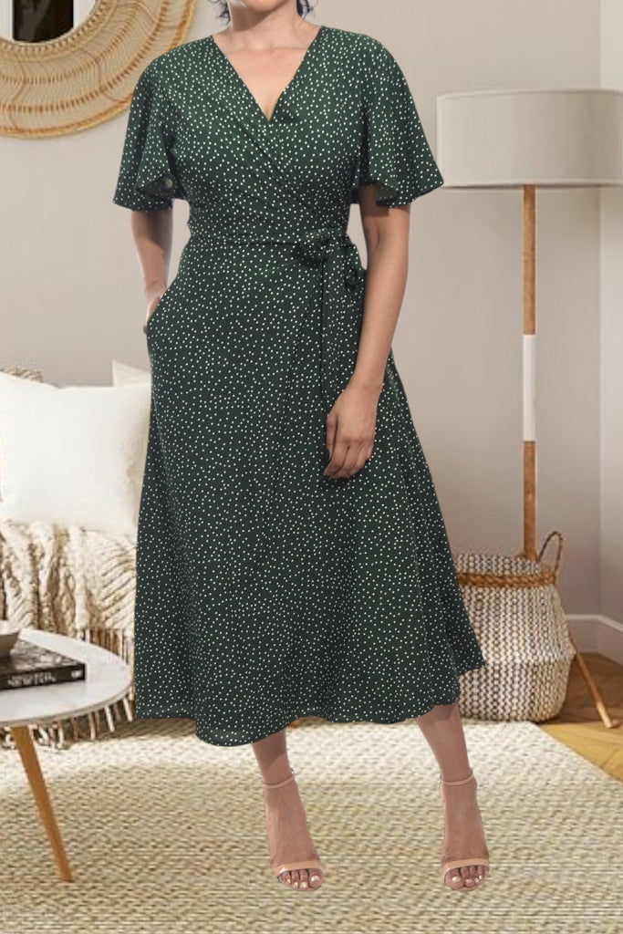 Ladies Green Polka Dot Wrap Dress - StylePhase SA