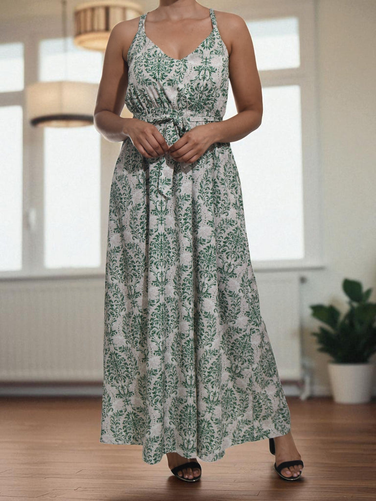 Ladies Green Printed Tie Front Dress - StylePhase SA