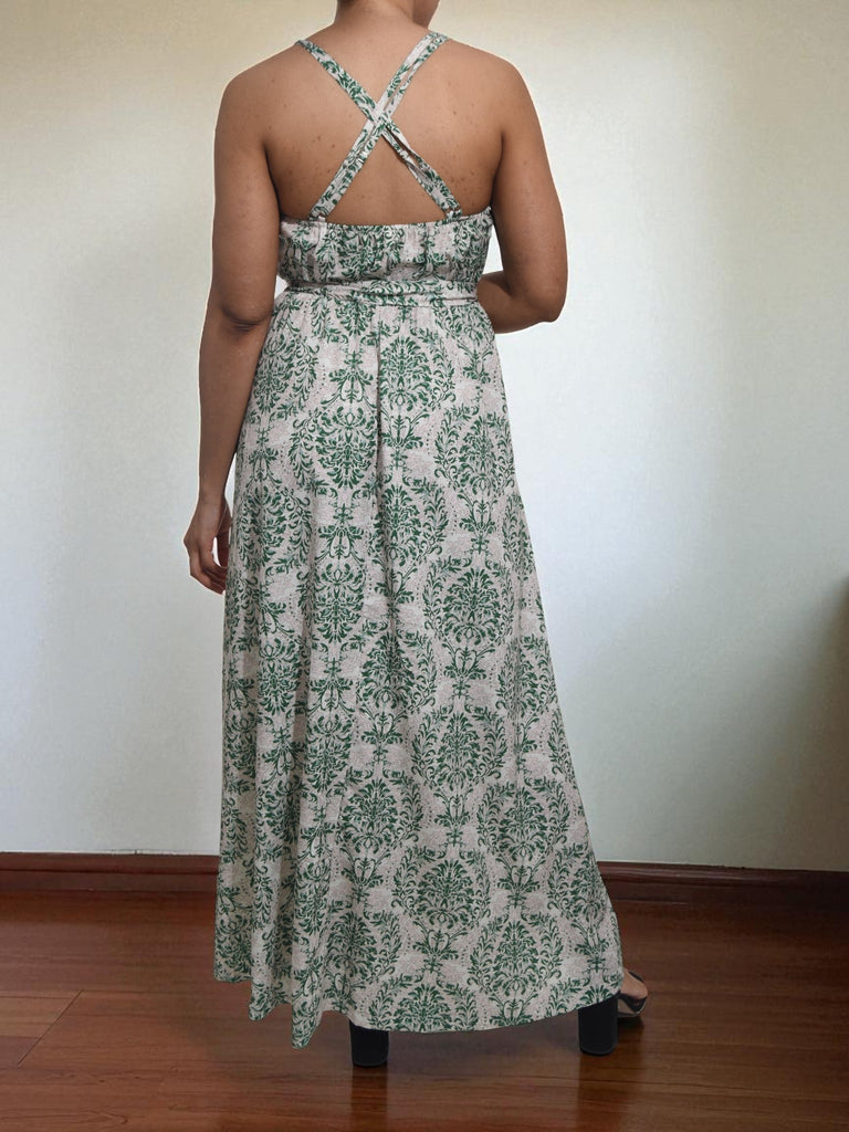 Ladies Green Printed Tie Front Dress - StylePhase SA