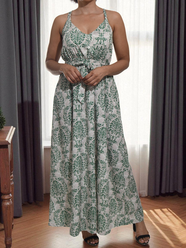 Ladies Green Printed Tie Front Dress - StylePhase SA