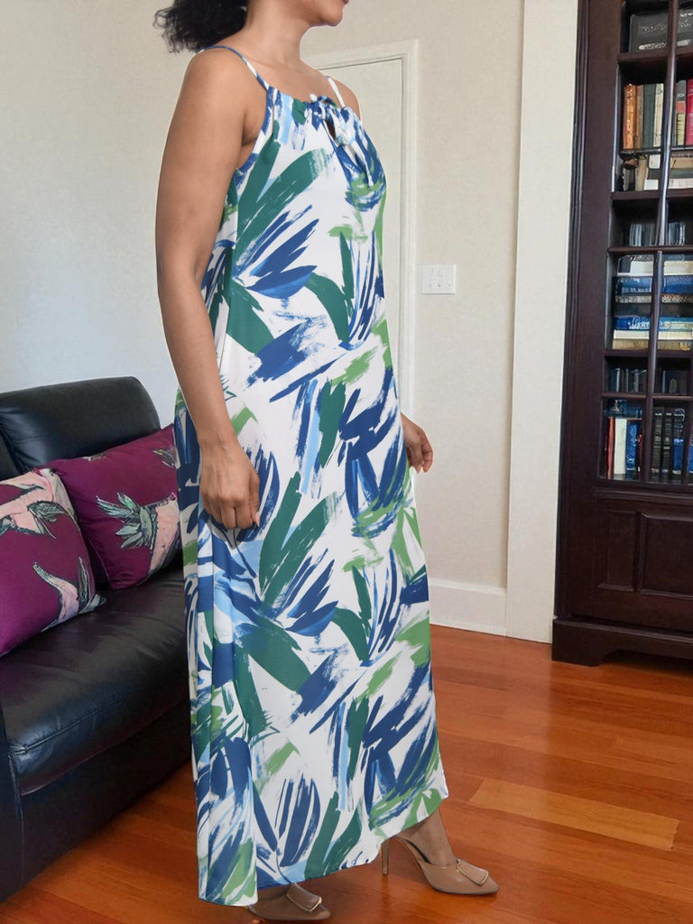 Ladies Green Printed Tie Front Maxi Dress - StylePhase SA