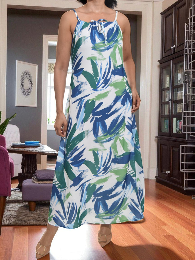 Ladies Green Printed Tie Front Maxi Dress - StylePhase SA