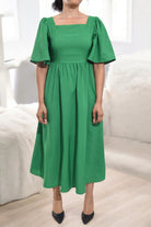 Ladies Green Puff Sleeve Fit & Flare Maxi Dress - StylePhase SA