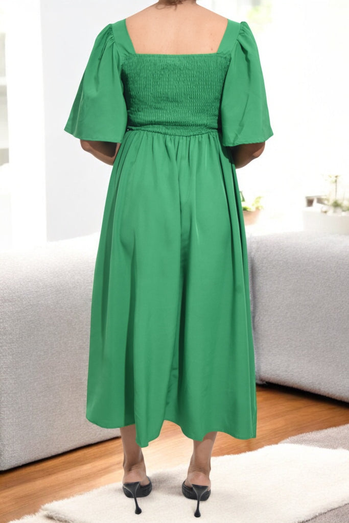 Ladies Green Puff Sleeve Fit & Flare Maxi Dress - StylePhase SA