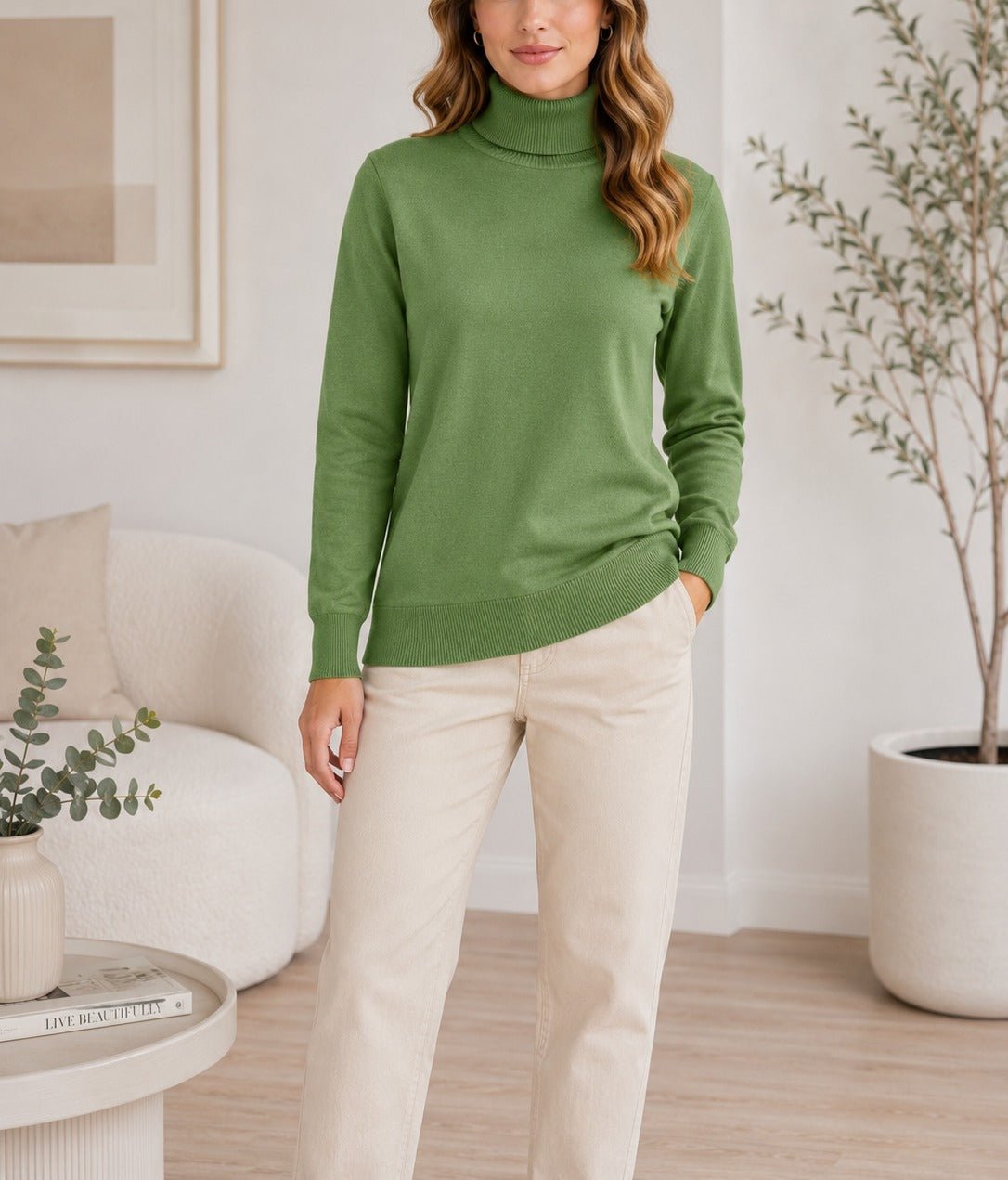 Ladies Green Rib Polo Neck Jersey - StylePhase SA
