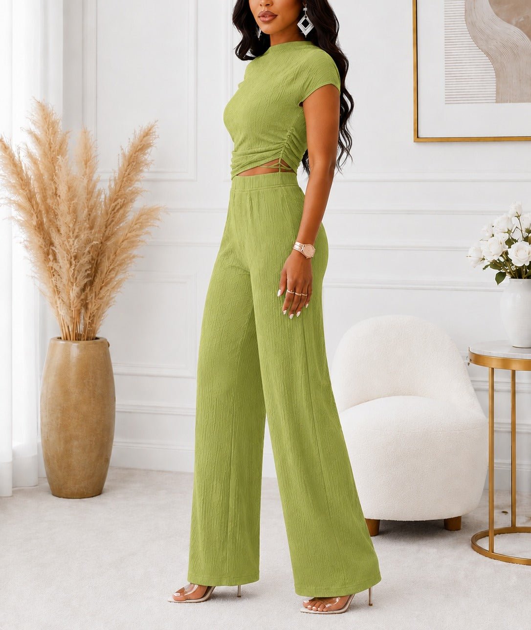 Ladies Green Ruched Two Piece Set - StylePhase SA