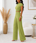 Ladies Green Ruched Two Piece Set - StylePhase SA