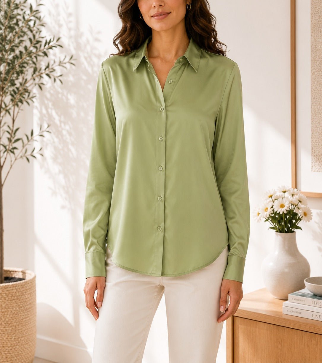 Ladies Green Satin Shirt-New Feeling - StylePhase SA