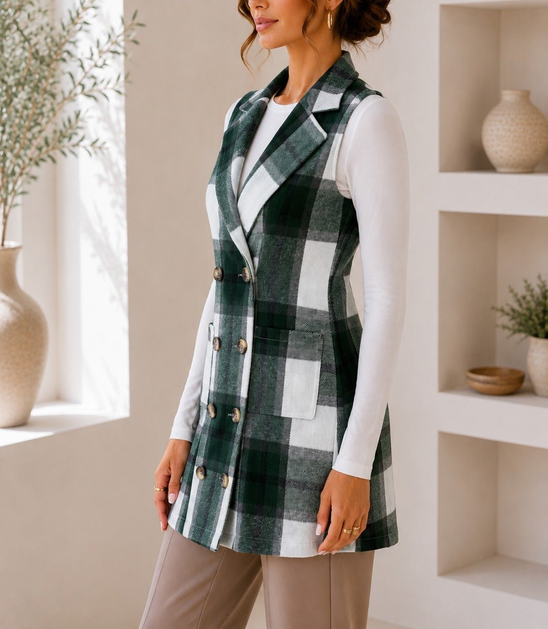 Ladies Green Sleeveless Melton Shacket - StylePhase SA