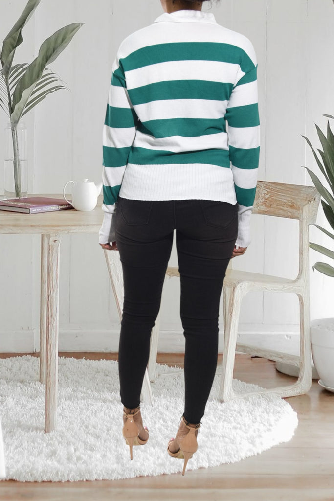 Ladies Green Stripe Jersey Top - StylePhase SA