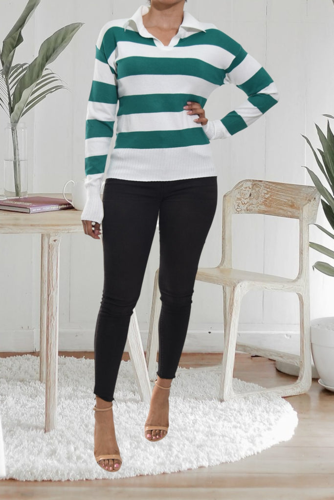 Ladies Green Stripe Jersey Top - StylePhase SA