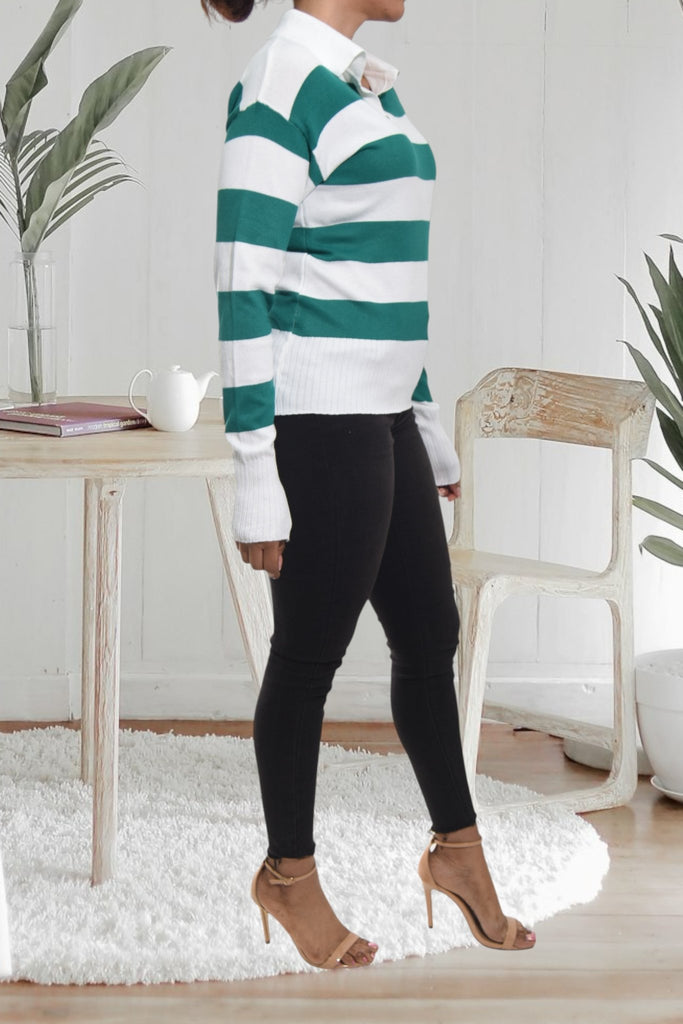 Ladies Green Stripe Jersey Top - StylePhase SA