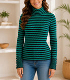 Ladies Green Stripe Turtle Neck Jersey - StylePhase SA