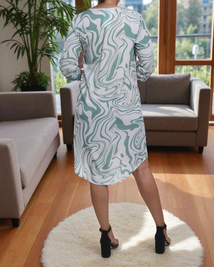 Ladies Green Swirl Print Tunic 3/4 Sleeve Dress - StylePhase SA