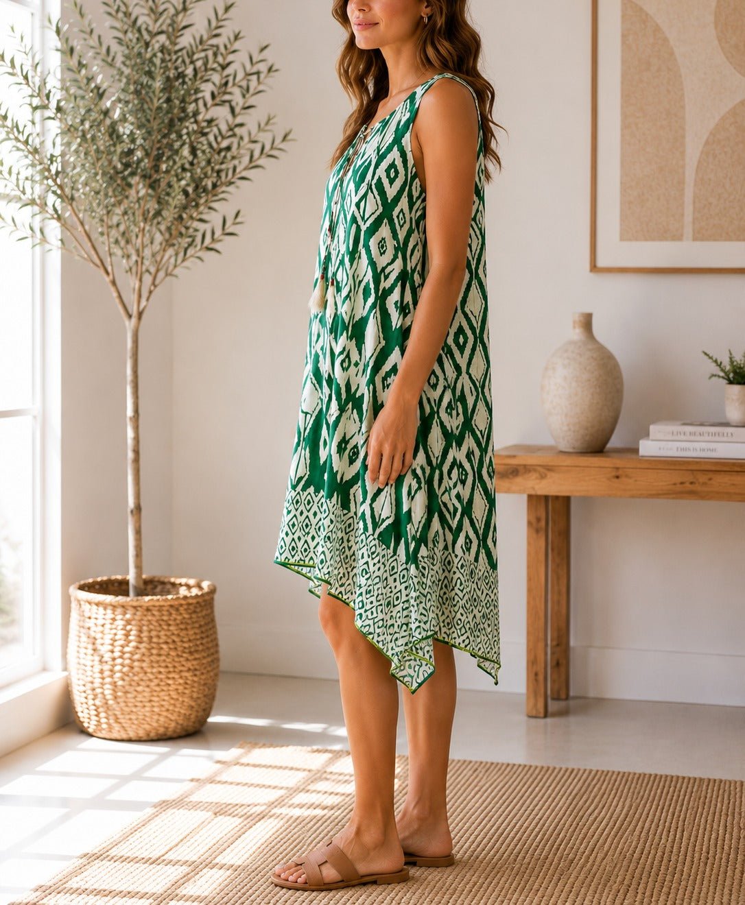 Ladies Green Tassel Tie Midi Dress - StylePhase SA