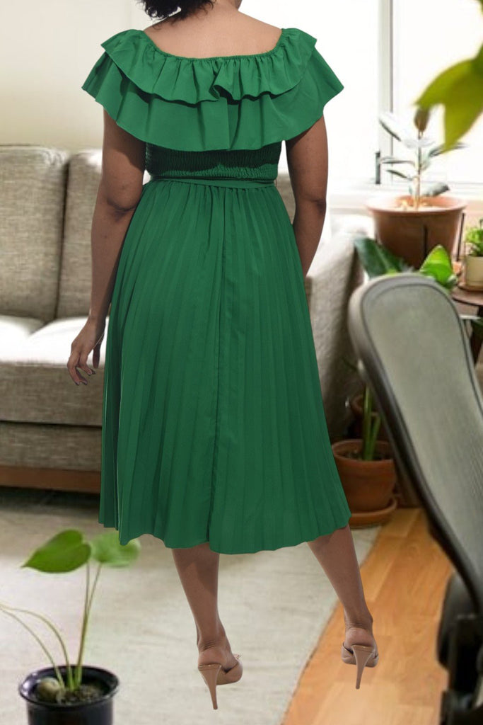 Ladies Green Tie Pleated Dress - StylePhase SA